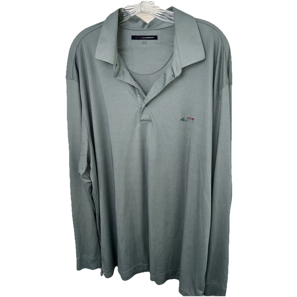 Men's Greg Norman Sage Green Long‎ Sleeve Polo Shirt Casual - Size XXL-TTG